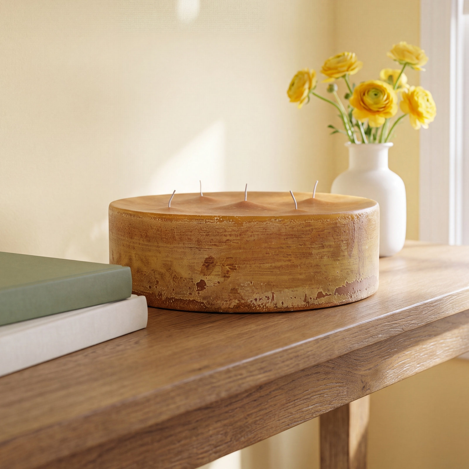 Unscented Pillar Candle, 2.75" H x 9.05" W x 9.05" D, Chamois