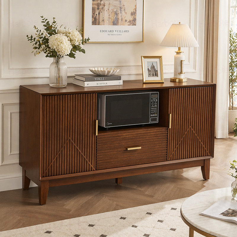 Meuble audio-vidéo Mid-Century avec tiroir et armoires