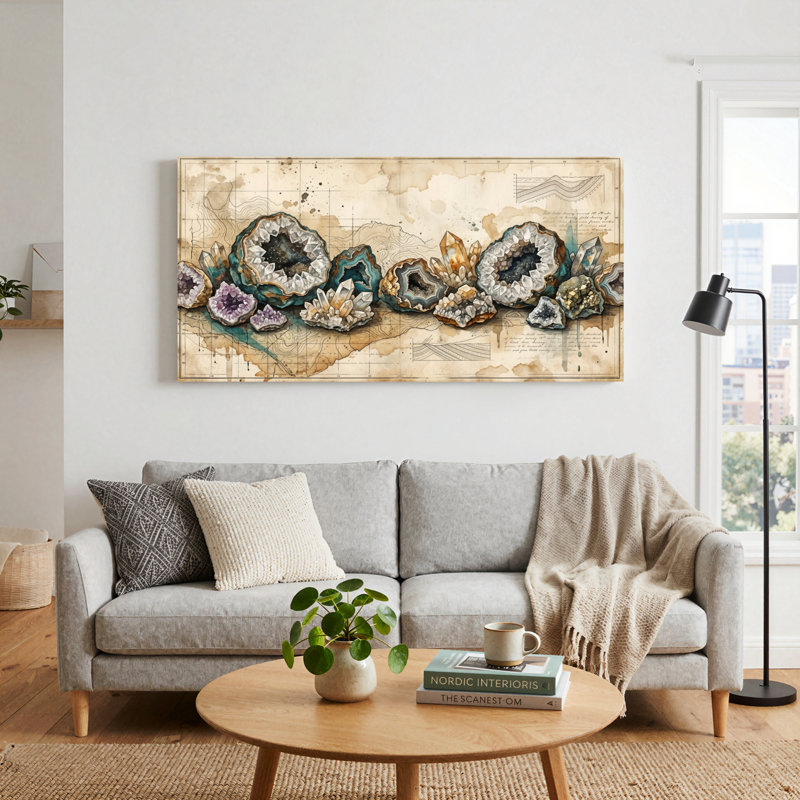 Ensemble de 1 toile décorative Géode de cristal, 32“W x 16”H, Toile tendue