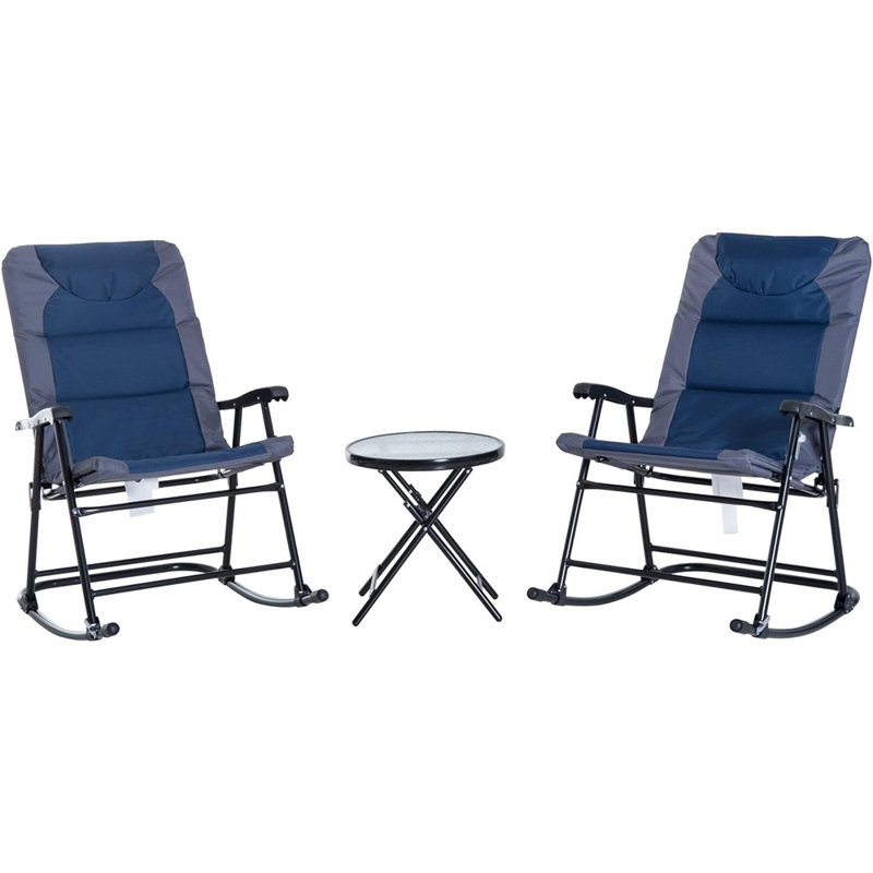 Ensemble de chaise berçante pliante 3 pièces Gaskins, Marine