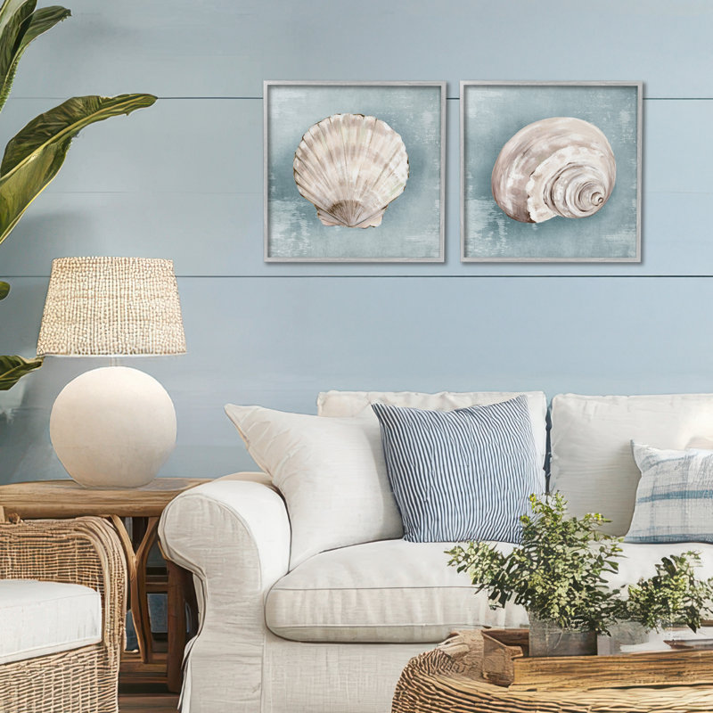 Ensemble de giclée encadrée 2 pièces Seashell Whispers of Shore, design par Eli Jones, Estampe numérique Farmhouse