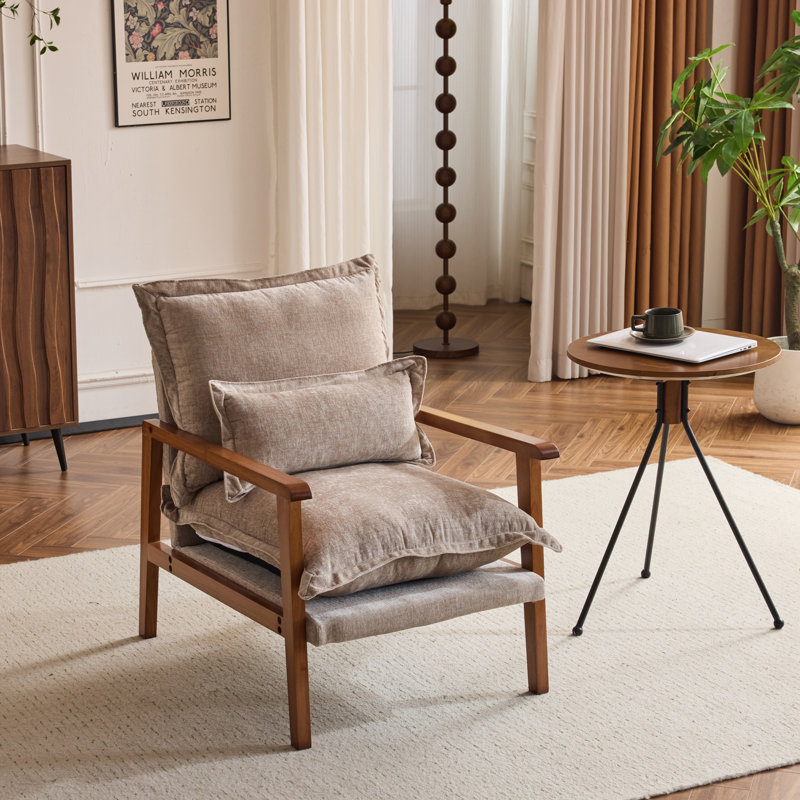 Masson Chenille Accent Chair Armchair With Pillow, Brown Chenille