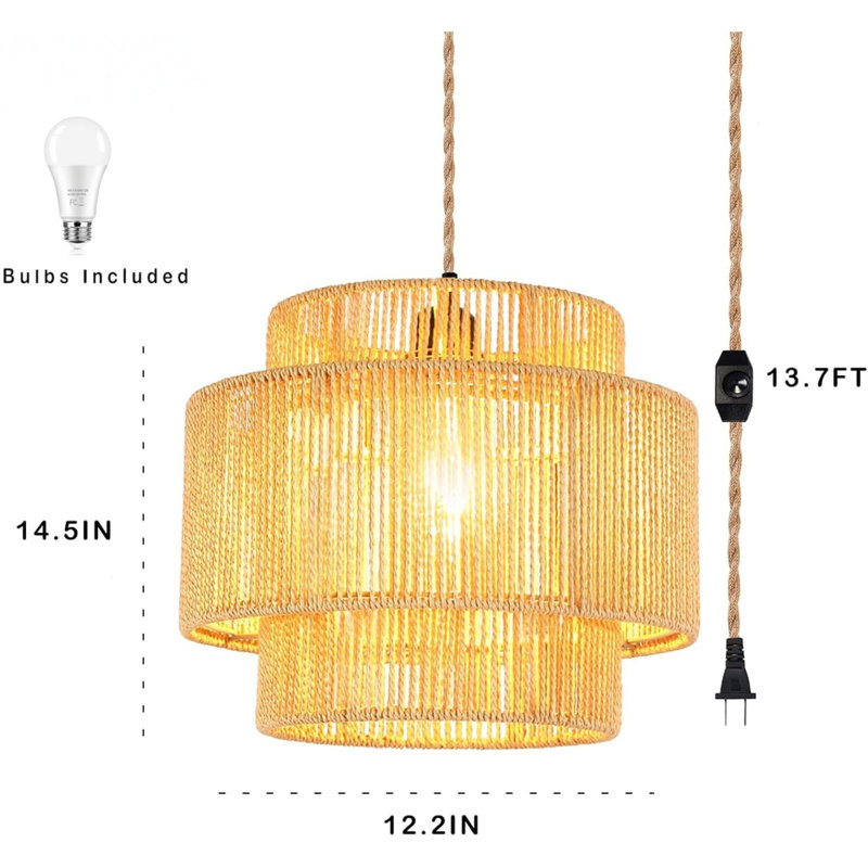 Luminaire suspendu bohémien en rotin tissé