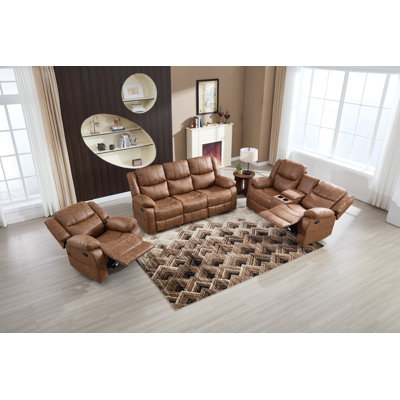 3 Piece Leather Manual Reclining Living Room Set With Pillow Top Armrest