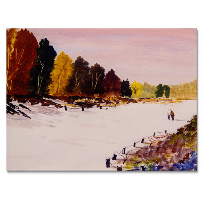 «Father and Son Walking In Winter Scenery», reproduction sur toile flottante