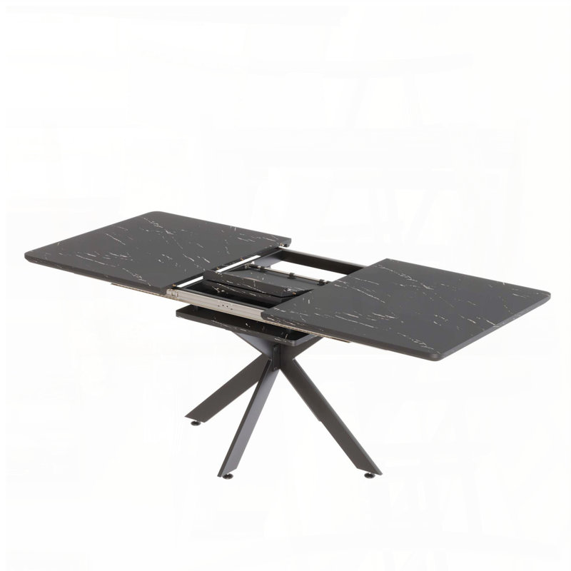 Table de salle à manger extensible noire avec pieds en X en métal