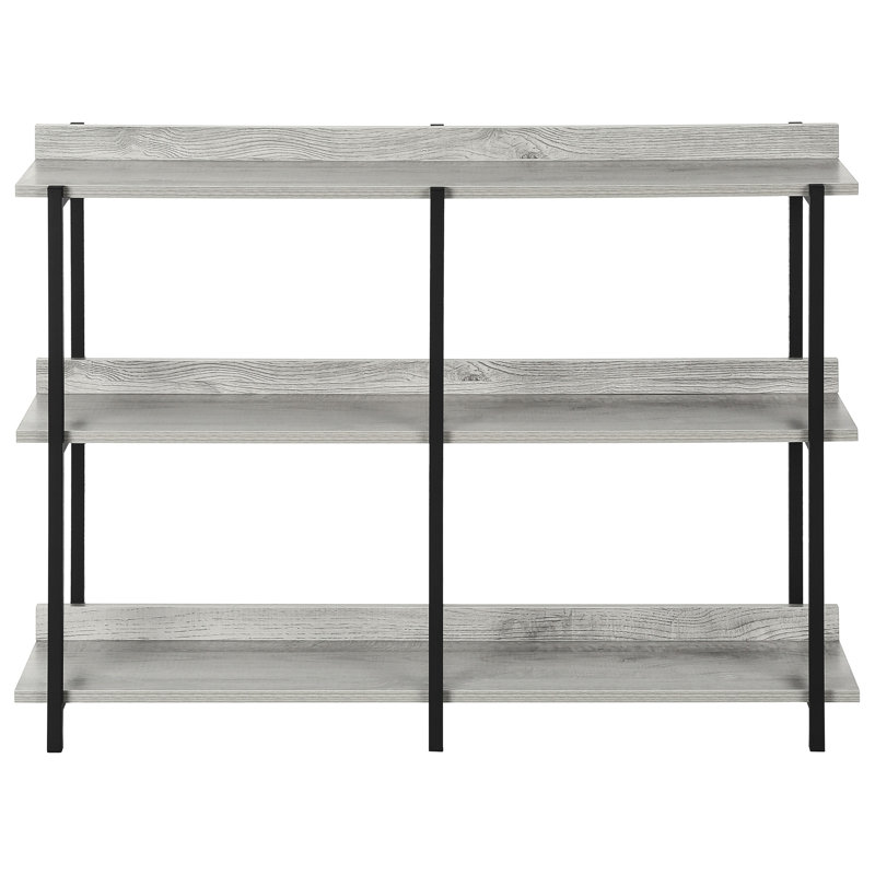 Table en stratifié 3 gris avec structure en métal noir pour le salon et la chambre à coucher, cadre rectangulaire à finition console, espaces idéaux