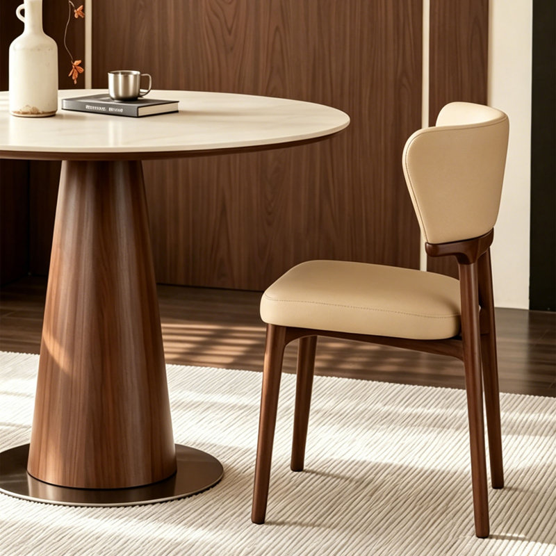 Table de salle à manger ronde en noyer, H 29,5 po x l 47,2 po x P 47,2 po