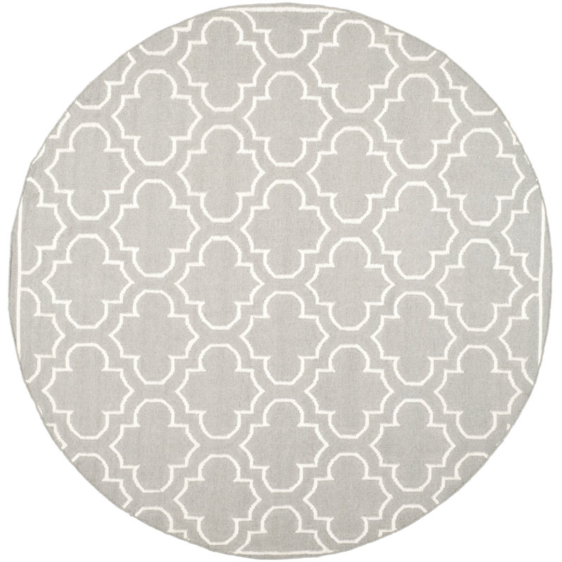 Tapis géométrique tissé à la main à motif banane en soie / laine / coton Rodgers, Rond 7 pi