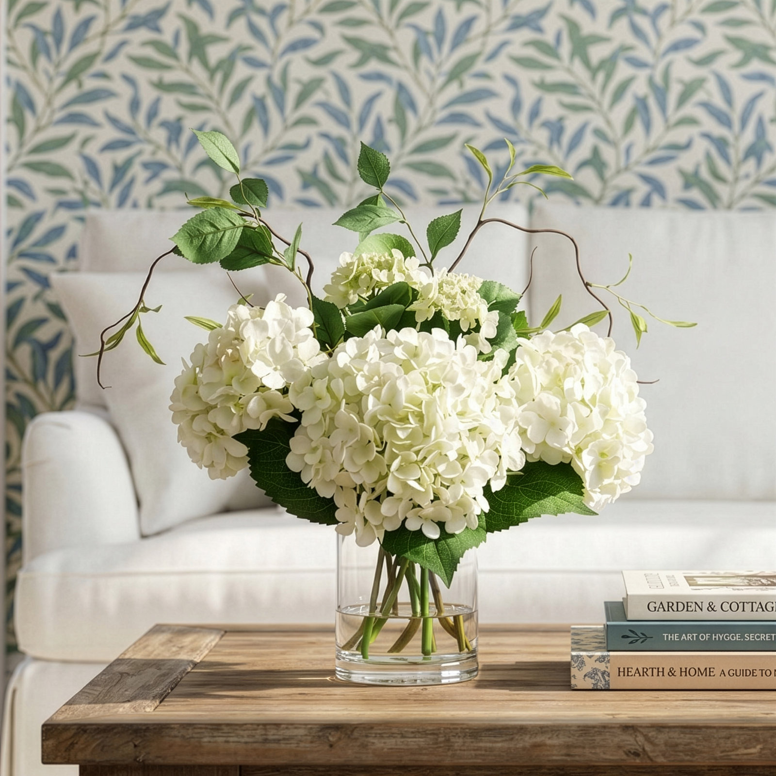 Faux Hydrangea Centerpiece in Vase