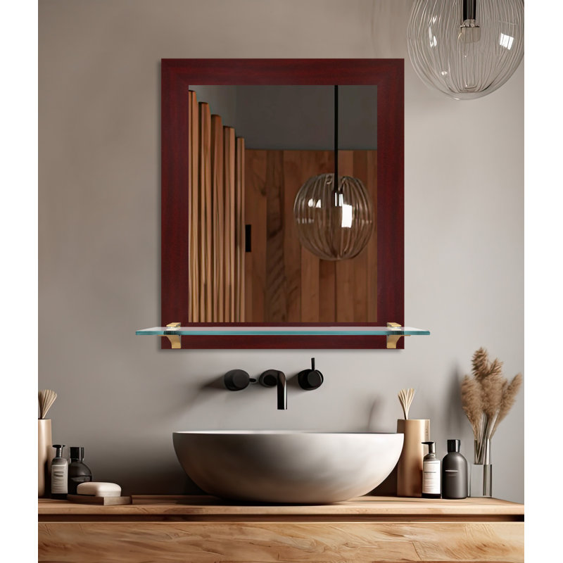 Camyle Marley Flat Wall Mirror, Dark Mahogany/Brass