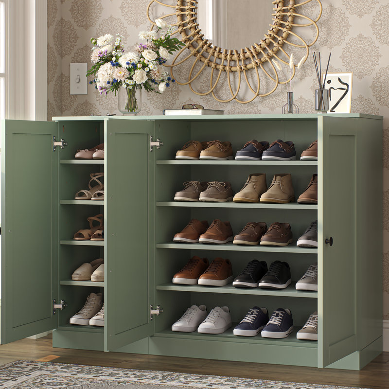 Armoire à chaussures 100% en bois massif avec portes Shaker, tablettes réglables, rangement modulaire pour vestibule, l 48,5 po x H 35,75 po