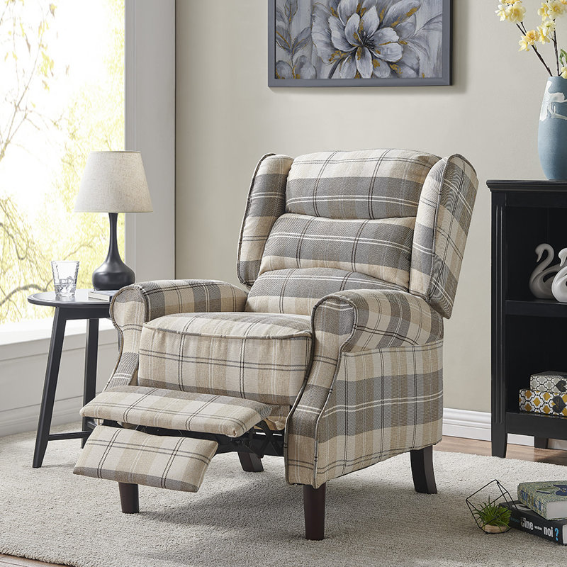 Mccomas 77cm Wide Wing Chair Recliner, Beige/Tartan