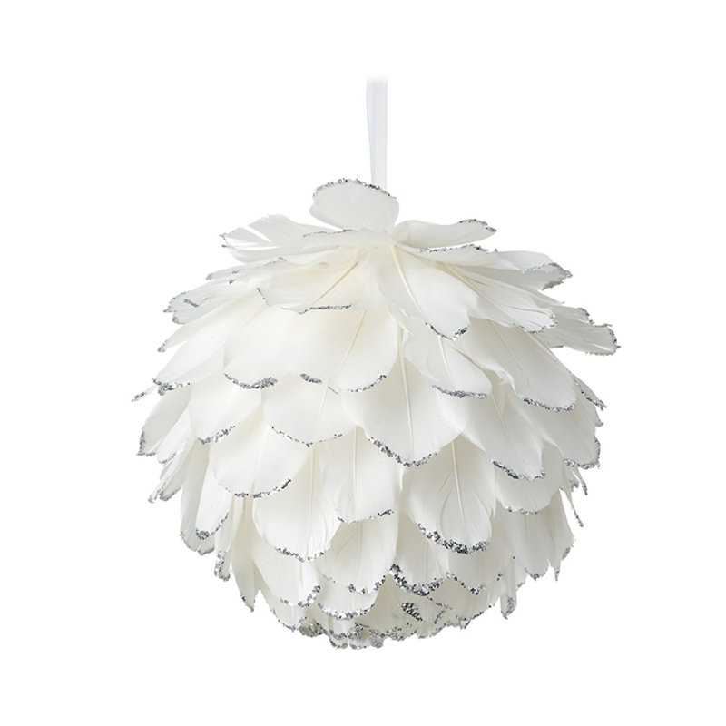 Solid Colour Fabric Bauble, 12cm H x 12cm W x 12cm D, White