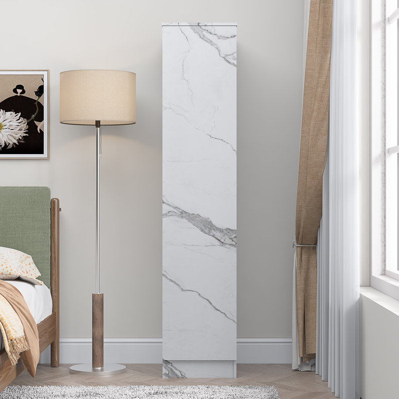 Deraz 1 Door Plain Wardrobe In Marble Effect, White