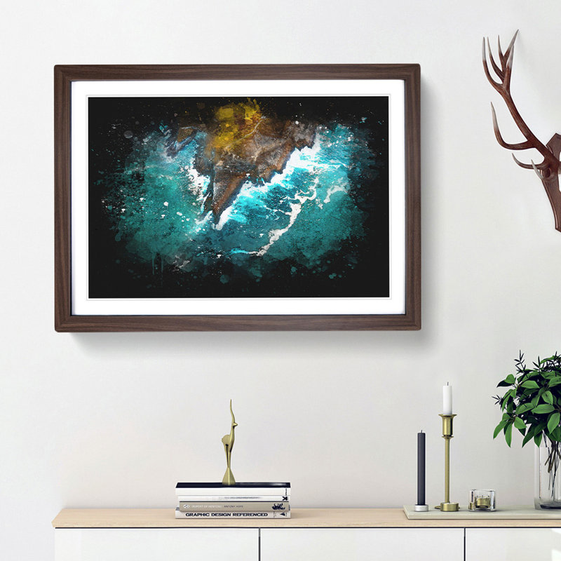Coast of Santander in Austria - Picture Frame Graphic Art Print, 24cm H x 33cm W x 2cm D, Walnut Framed