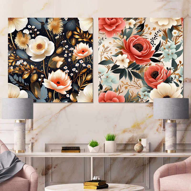 Baconton - ensemble de 2 impressions sur toile florales, Toile tendue, H 16 po x l 33 po x P 1 po