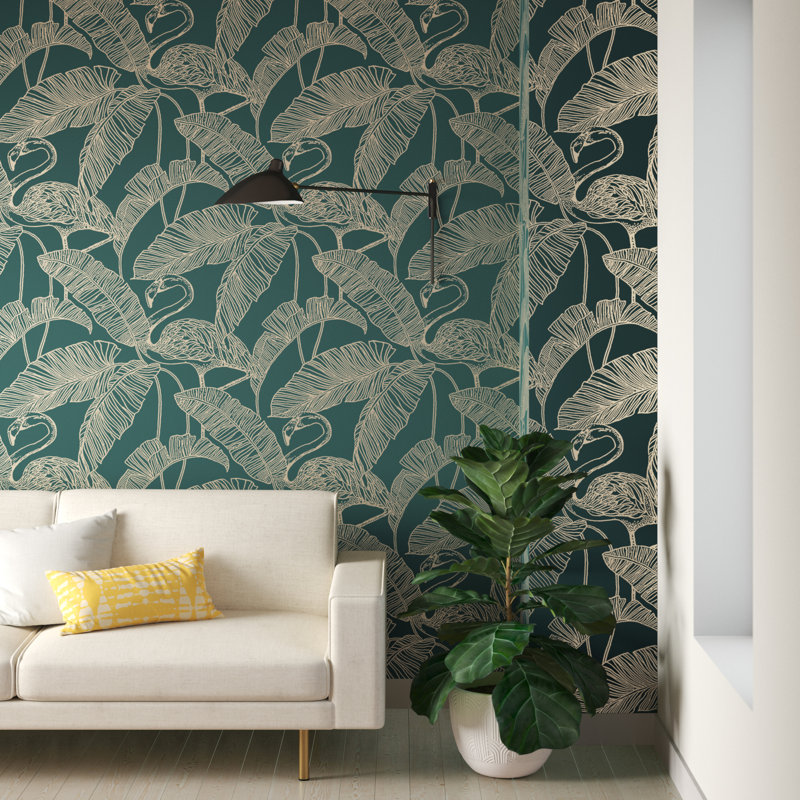 Rouleau de papier peint L 33 pi x l 20,5 po Aakanksha Flamingo
