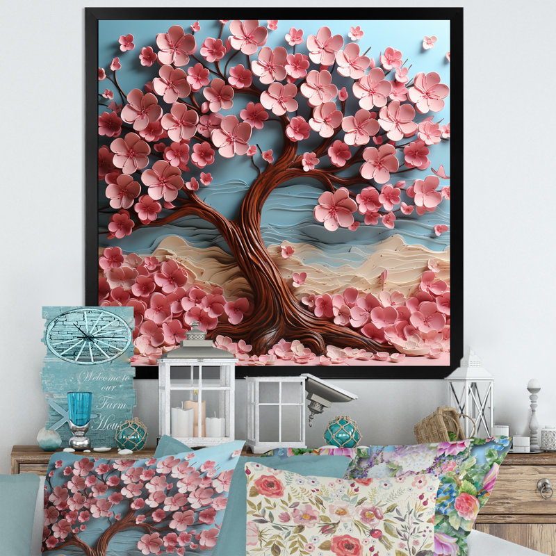 Rose et arbre mauve Essence II - arbre, art mural, H 30 po x l 30 po, Noir