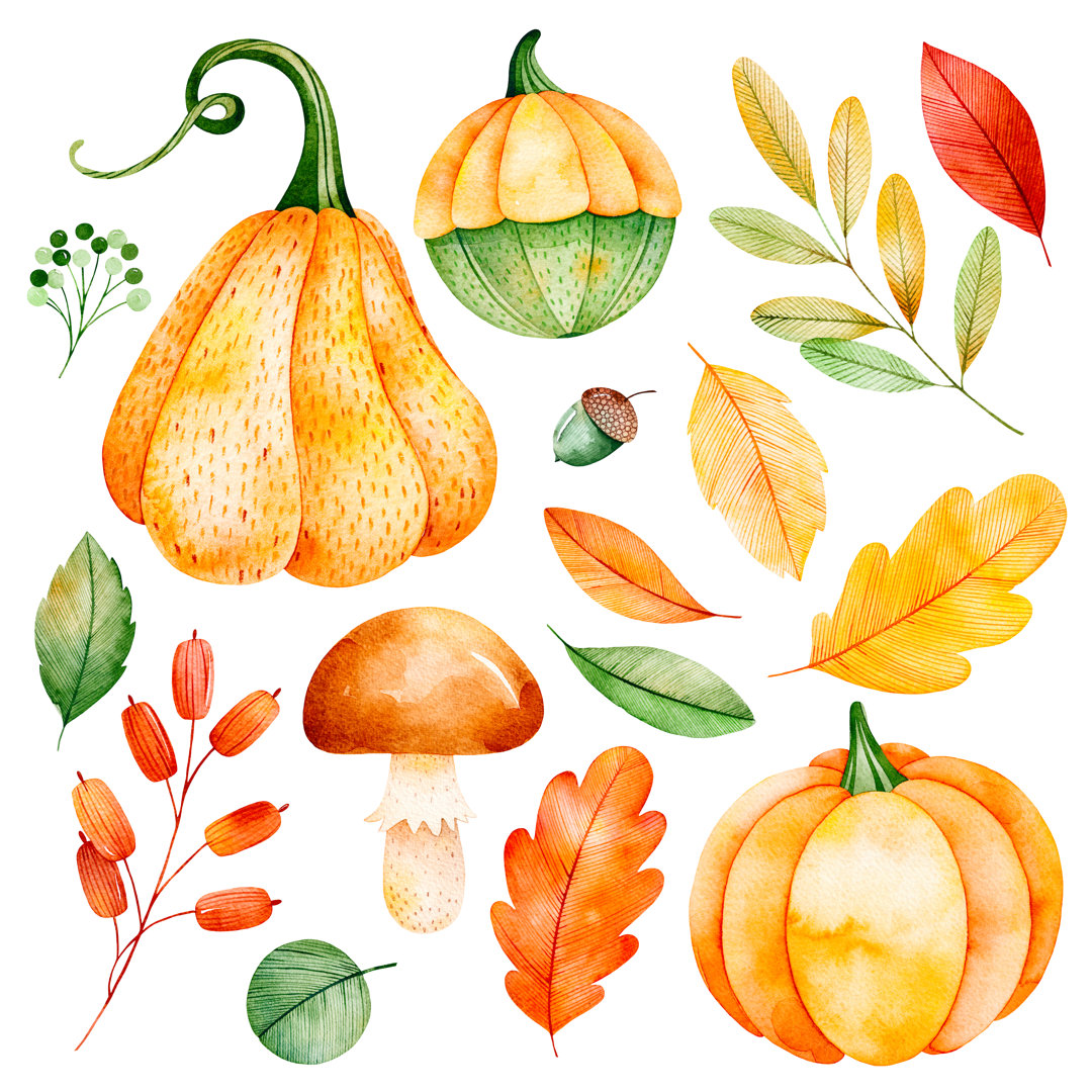 Aquarellierte Herbstblätter von Ekaterina Skorik - Druck