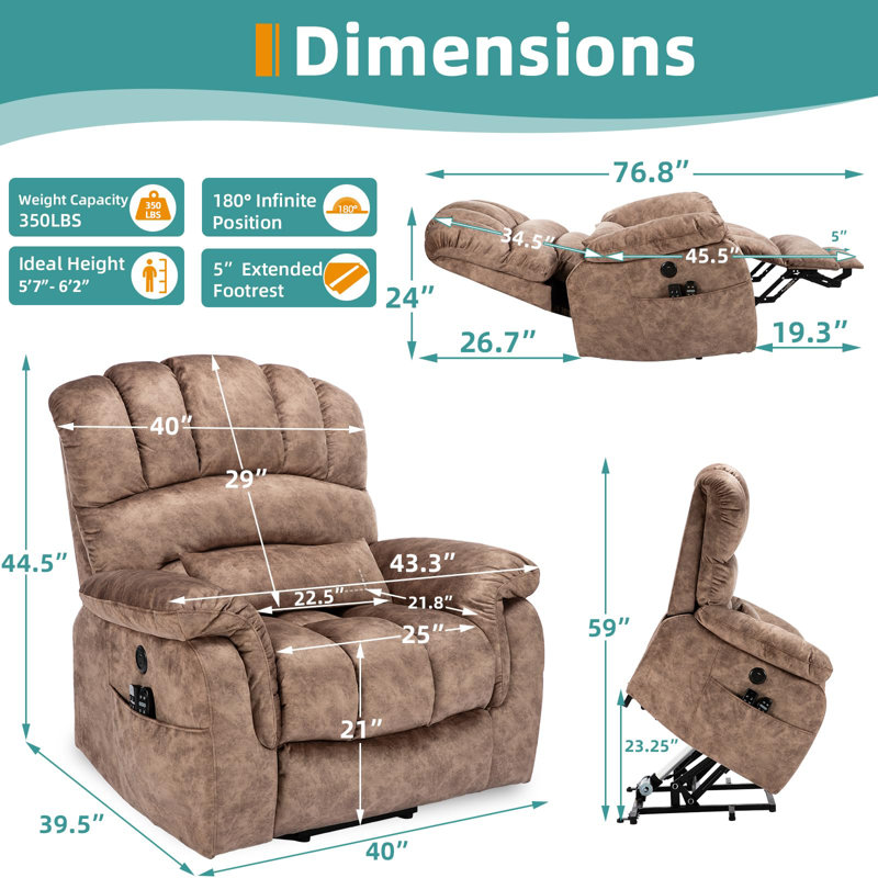Fauteuil surélevé à deux moteurs Meetwarm, Brun (peluche courte)