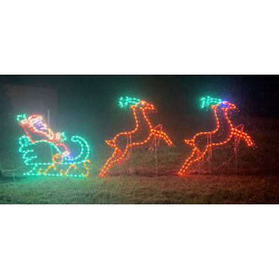 Animated Medium Santa in Sleigh with 2 Leaping Deer Lighted Display