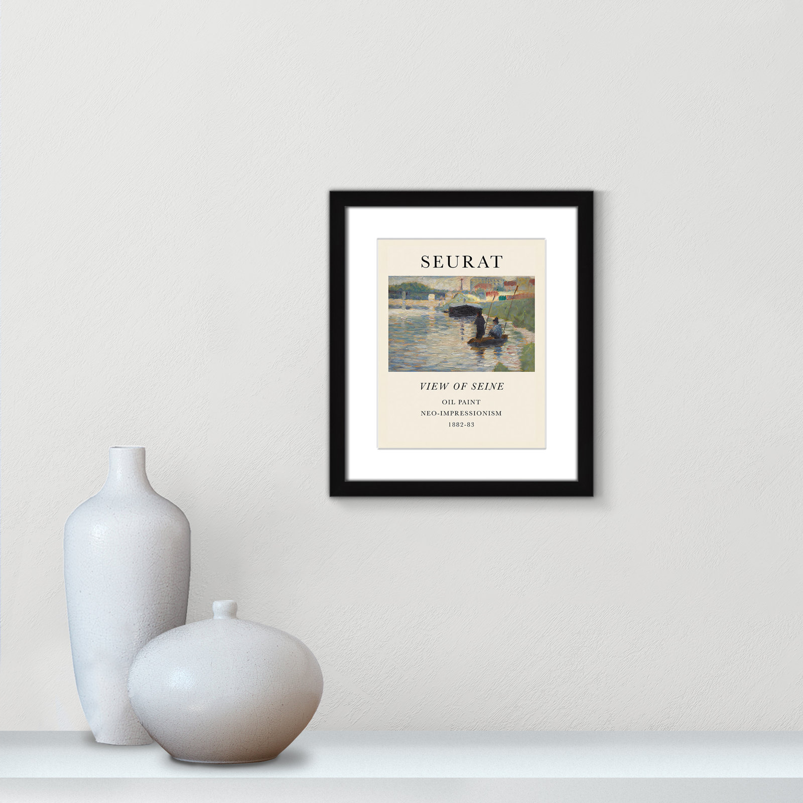 Old Masters Collection "View of Seine" Print, Black Single Picture Frame, Yes, 15" H x 13" W x 1.25" D
