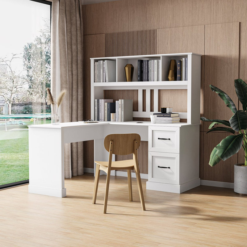 Bureau en L avec huche Melaniece, Noir antique, H 64,96 po x l 59,84 po x P 23,19 po