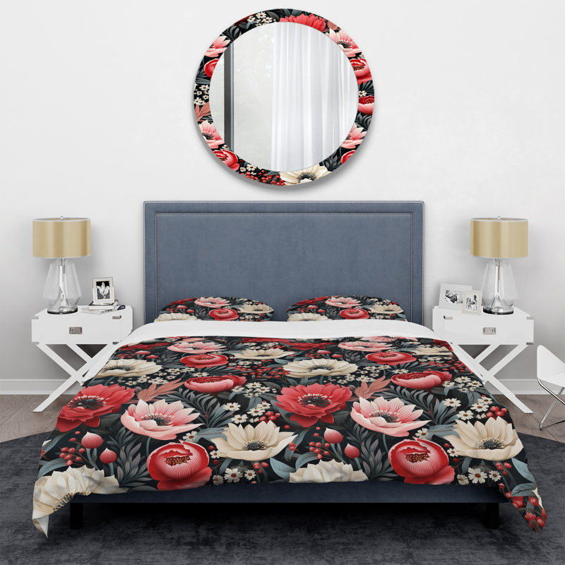 Ensemble de housse de couette Vintage Pink Poppy Flourish Gardens, Housse de couette simple + 1 taie décorative stan