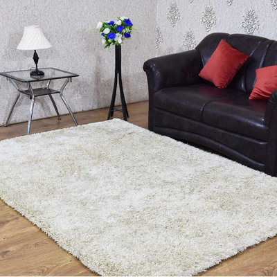 Sanford Hand Tufted Shag Polyester Eco-Friendly Area Rugs - Rectangle, White Color, Plain Solid Design, High Pile Thick Handmade Anti Skid Area Rugs for Living Room, Bed Room