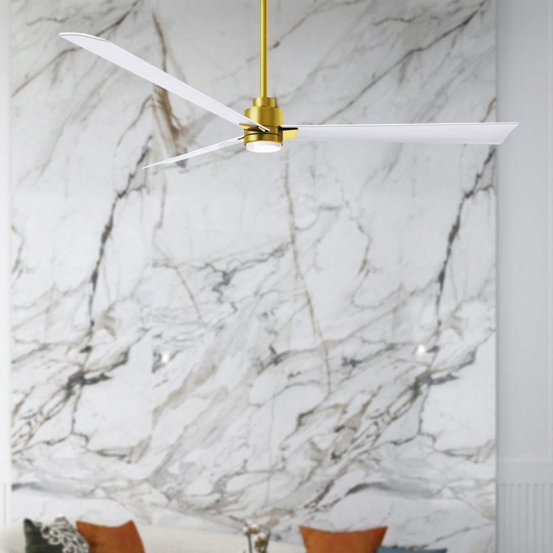 Ventilateur de plafond Alessandra, Blanc mat, Laiton brossé, 72"