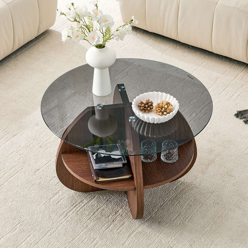 Table basse créative à structure croisée avec plateau en verre trempé et rangement en éventail. Parfait pour les salons, comme table basse ou table d'appoint. Idéal pour les petits espaces.