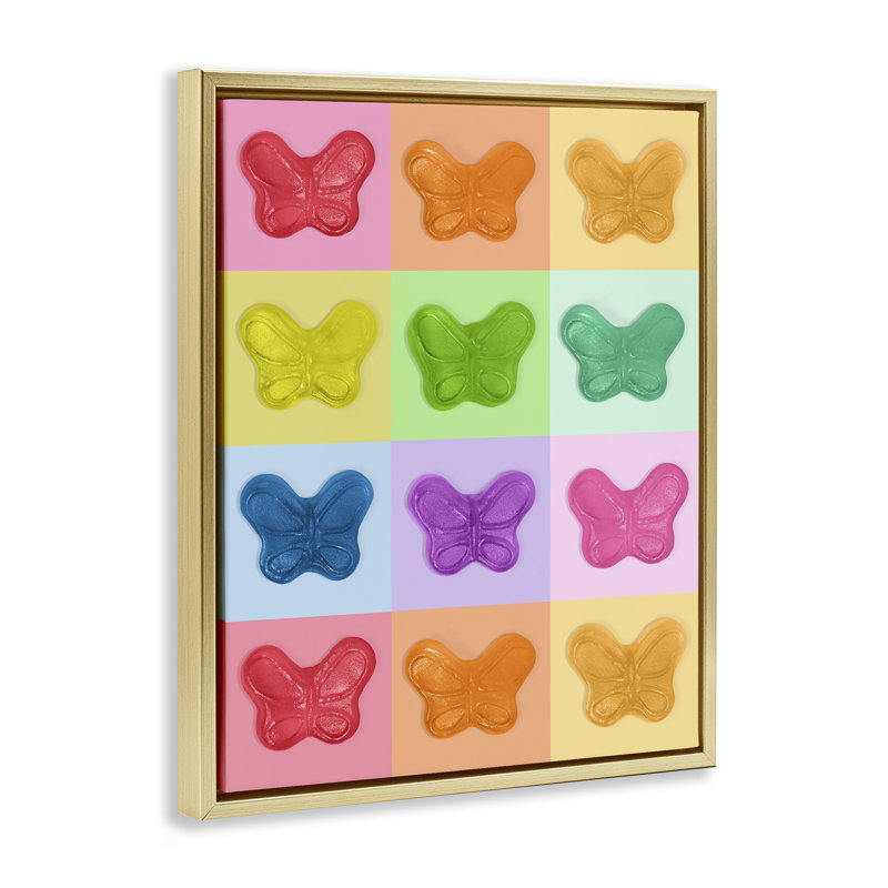 Candy Butterfly Rainbow Floating Frame, design by LISH Creative, 31" H x 25" W, Metallic Gold Floater Frame