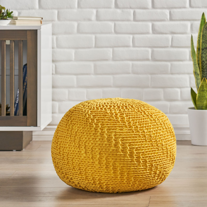 Pouf rond 19,75 po Moreland, Coton jaune