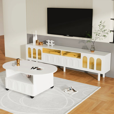 Meuble télé et table basse de couleur crème, ensemble de 2