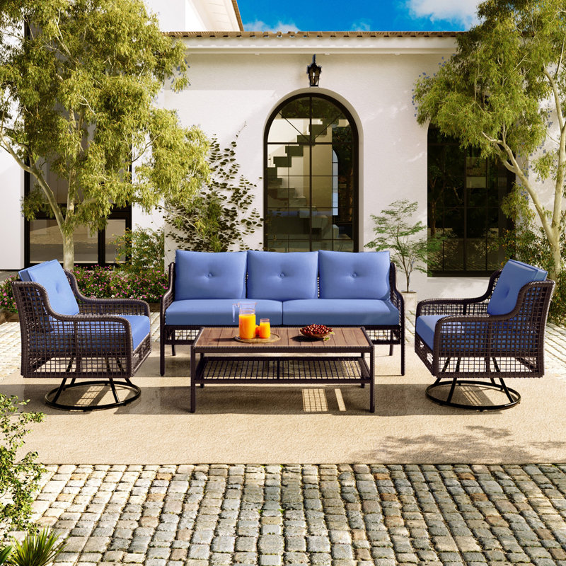 Ensemble de meubles de patio avec chaises pivotantes 4 pièces GO