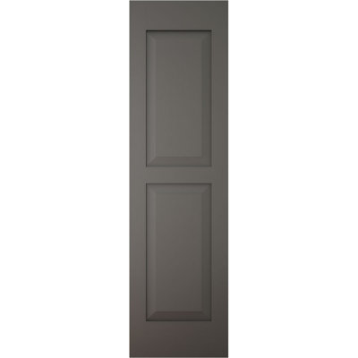 18"W x 84"H Americraft Two Equal Raised Panel Exterior Real Wood Shutters (Per Pair), w/ Aluminum Shutter Caps, Raisin Brown