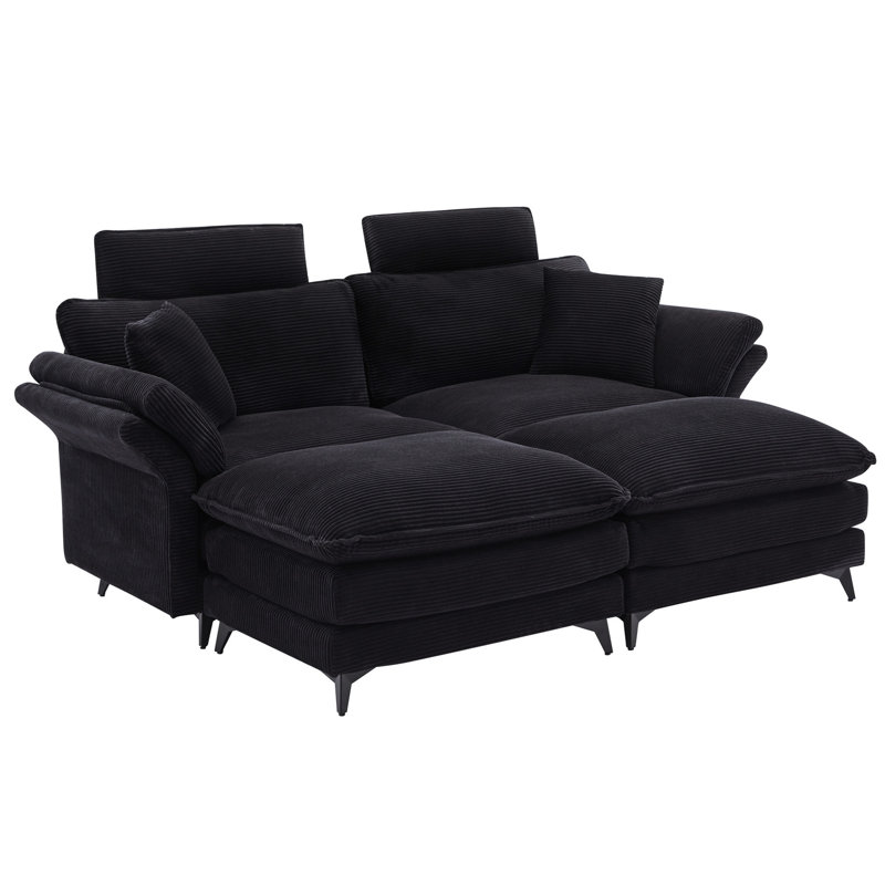 Canapé modulaire haut avec velours côtelé 85,8 po pour appartement (tissu noir doux salon, appartement, bureau