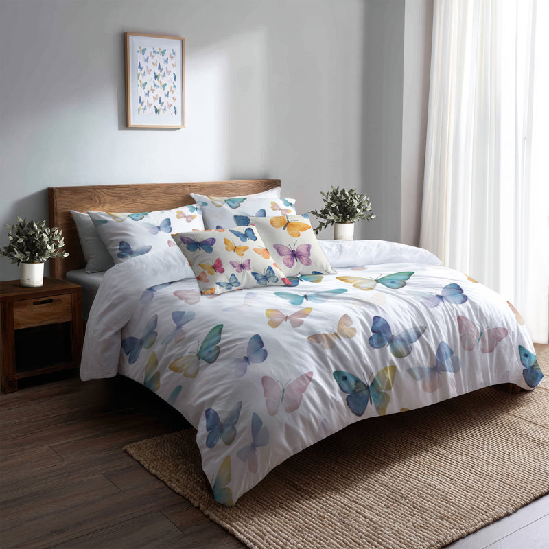 Ensemble de literie pour insectes de 5 pièces - Ensemble de housse de couette et coussin décoratif Airy Butterfly Air
