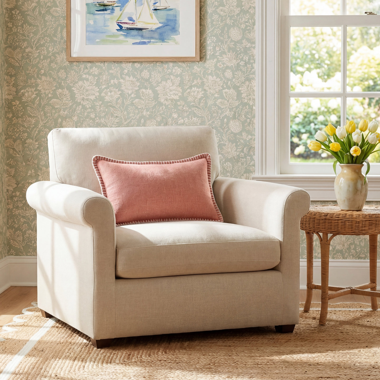 Joelle Linen Armchair, Effie Linen Performance Linen