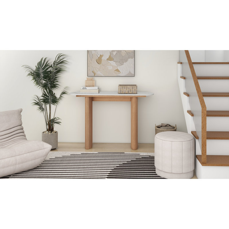 Serwon 47" Marble Console Table, White, Natural
