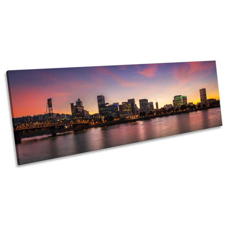 Portland Skyline Oregon City - Wrapped Canvas Panoramic Print, 30.48cm H x 91.44cm W x 2cm D