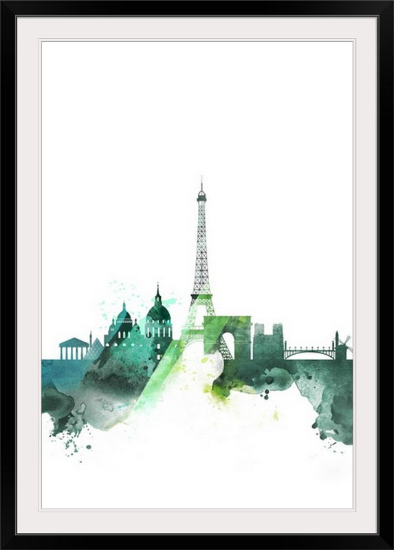 « paris aquarelle cityscape », impression, H 26 po x l 20 po x P 1 po, Cadre noir