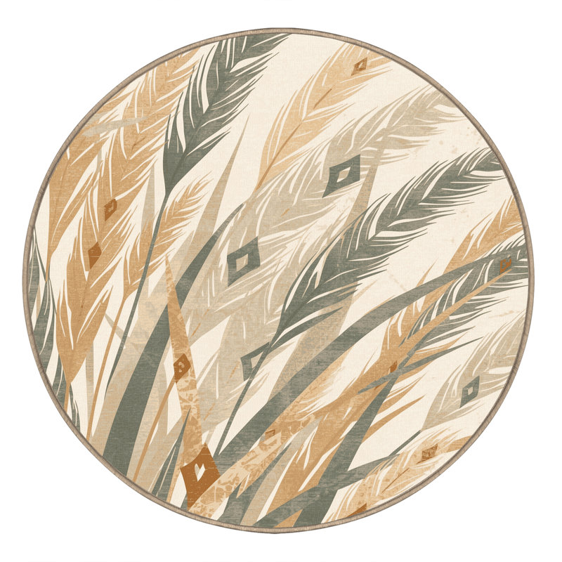 Machine Washable Ottwell Wild Grass Bohemian Moroccan Rug in Beige – Beige Binding, 8' Round
