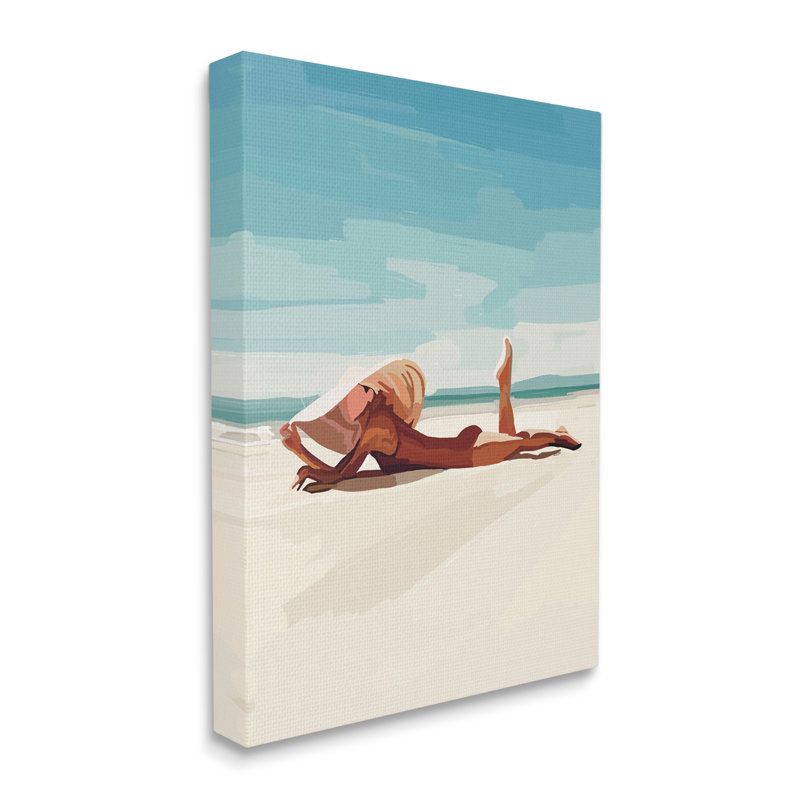 «Beach Babe Lounging Coastal Ocean Shoreline» par Amelia Noyes - impression, H 20 po x l 16 po x P 1,5 po, Toile tendue