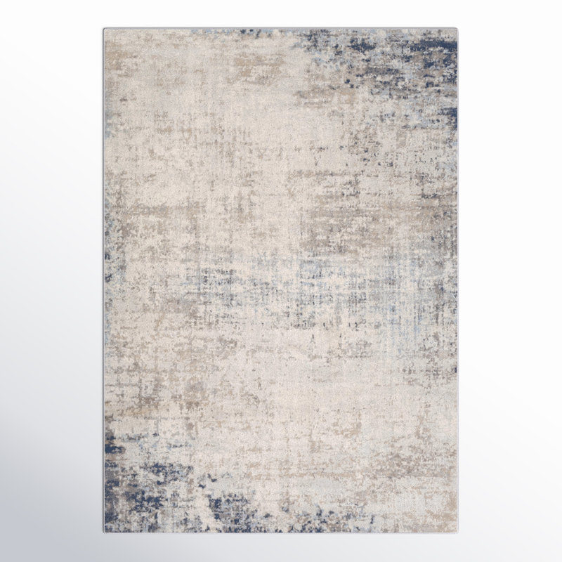 Tapis abstrait bleu / ivoire Jemison, Rectangle 9 pi 10 po x 14 pi