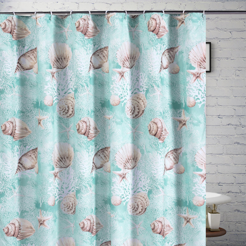 Turquoise Ocean Seashell Polyester Shower Curtain 72x72