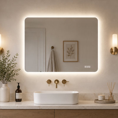 Miroir de salle de bain à DEL avec éclairage 3 couleurs à intensité variable, antibuée HD, fixation murale