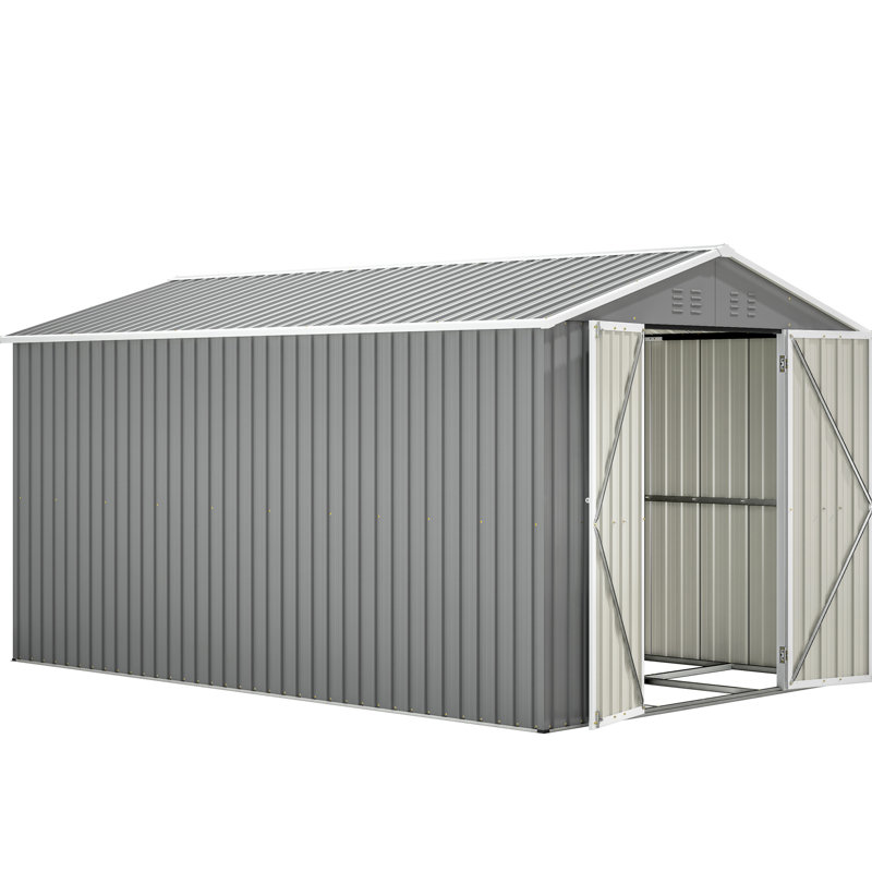 Rangement extérieur verrouillable en métal de 8 pi x 12 pi dans un cadre gris en aluminium, amplement d'espace pour les outils de jardin, portes doubles rapides et faciles, verrouillable, métal, rangement, espace, portes, simple