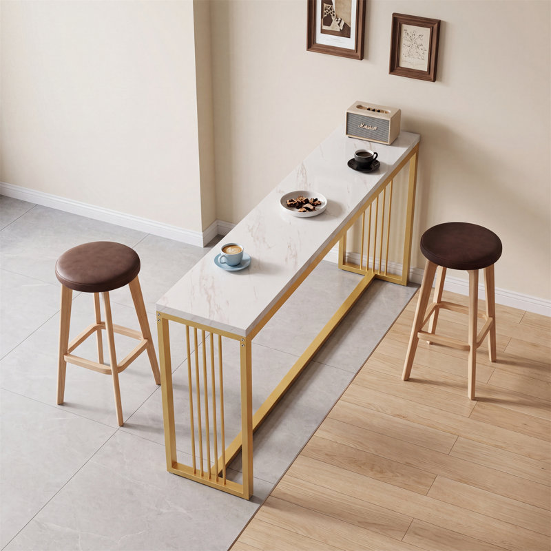 Table de bar 70,87 pouces, table de pub moderne à hauteur de comptoir avec base en métal, unité de bar étroite pour la cuisine, la salle à manger